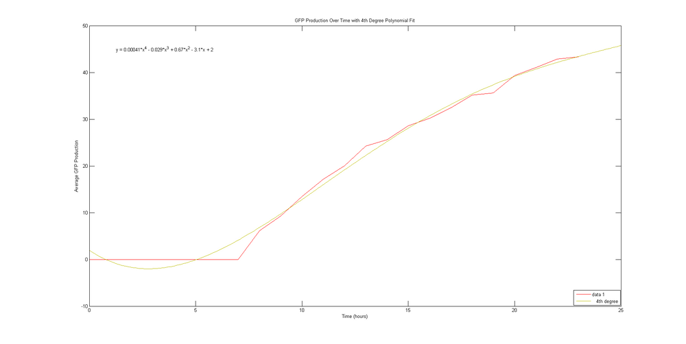 GFP Production Over Time with 4th Degree Polynomial "Best Fit"