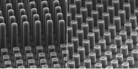 Electrically modulated microtransfer molding; micropillar arrays with stepwise or continuously varying heights are successfully fabricated [5]