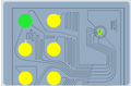 Each sample (shown in yellow) is pumped though a maze of microcapillary tubes to meet with a viscous liquid (shown in green).