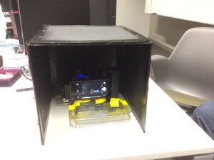 Single-Drop Fluorimeter setup with covering.