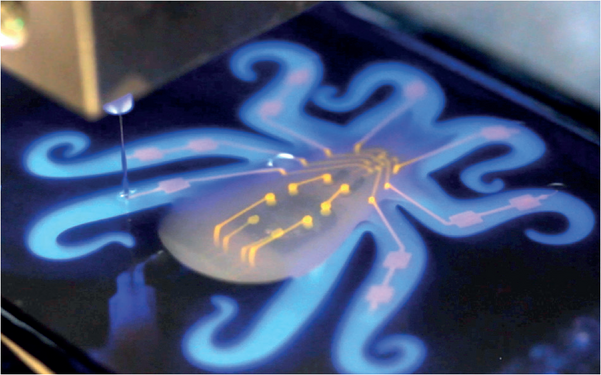 EMB3D printing shown with fluorescent dye markers[3].