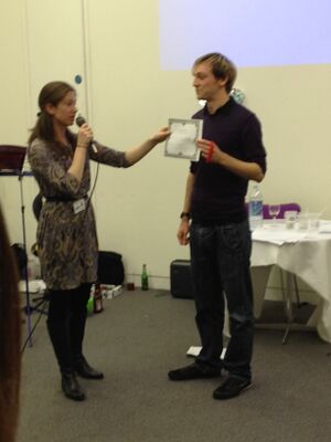 Ben winning his prize